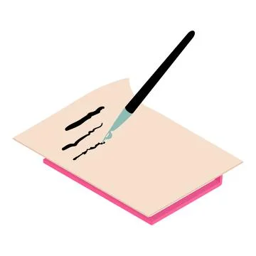 Handwritten letter icon isometric vector. Fountain pen write on paper sheet book Stock Illustration
