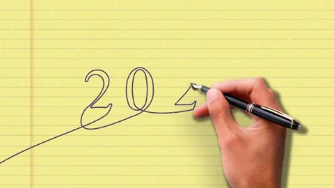 Handwritten lettering 2023 on a sheet of notebook. New Year Video. 2023 inscript Video stock 203856513