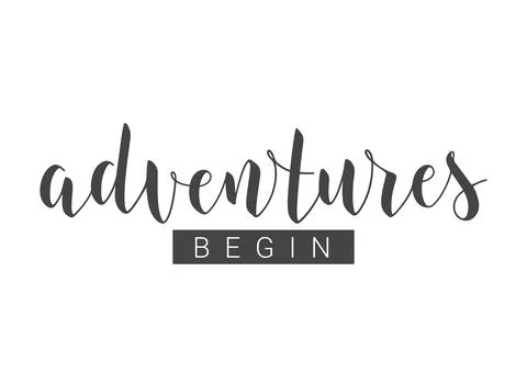 Handwritten Lettering of Adventures Begin. Vector Stock Illustration. Stock Illustration
