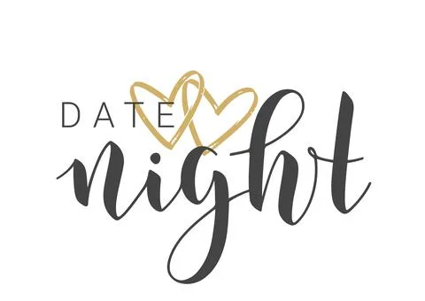 Handwritten Lettering of Date Night. Vector Stock Illustration. Stock Illustration