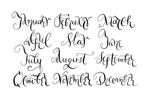 Handwritten lettering months of the year, cursive style, created using ink Stock Illustration