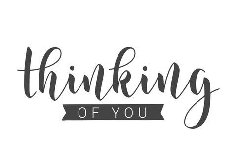 Handwritten Lettering of Thinking of You. Vector Illustration. Stock Illustration