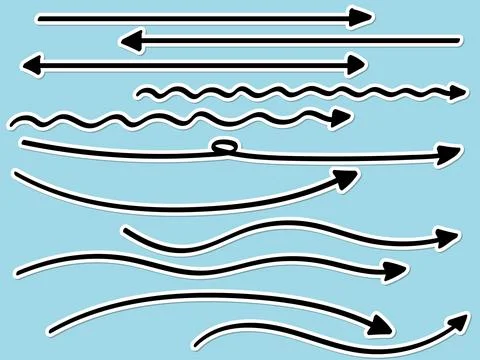 Handwritten long arrow set with white border like stickers. The tip of the .. Stock Illustration