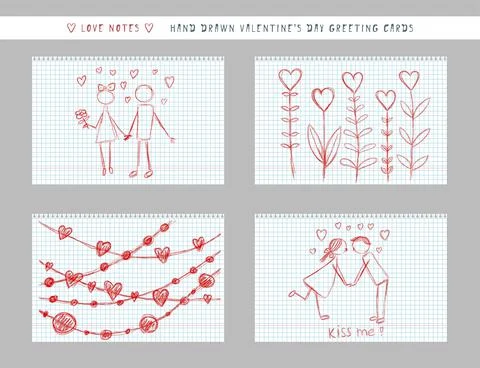 Handwritten love note message on notepad sheet. hand-drawn naive valentine's  Stock Illustration