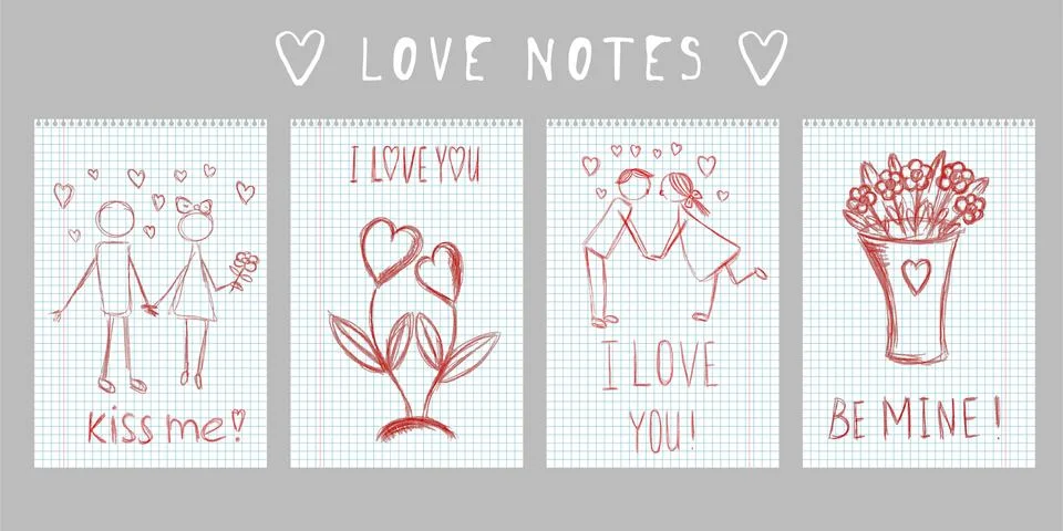 Handwritten love note message on notepad sheet. hand-drawn naive valentine's  Stock Illustration