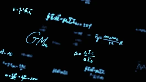 Handwritten mathematical and physical formulas of neon glowing color scattered Stock Footage 201295699
