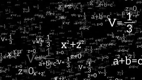 Handwritten mathematical formulas on chalkboard animation Stock Footage 345024446