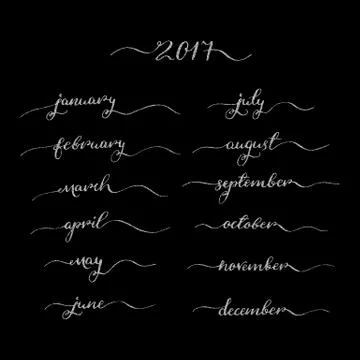 Handwritten months set Stock Illustration