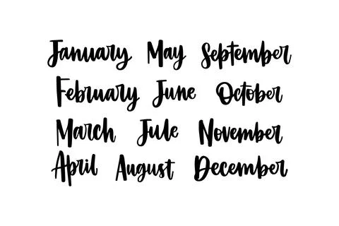 Handwritten Months of the Year Illustration. Vector icon. Stock Illustration