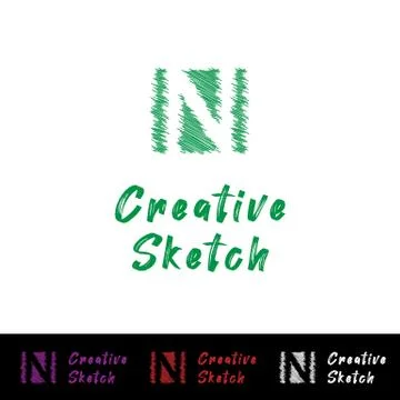 Handwritten N logos of creative letters in a square sketch, the concept of bu Stock Illustration