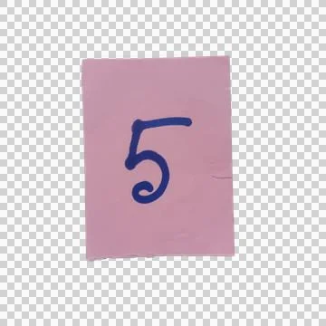 Handwritten number five on a pink rectangular paper note Фото