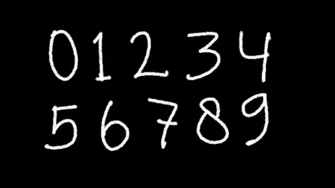 Handwritten numbers zero to nine in white chalk style on a black blackboard.. Stock Footage 323571259