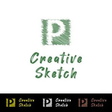 Handwritten P logos of creative letters in a square sketch, the concept of bu Stock Illustration