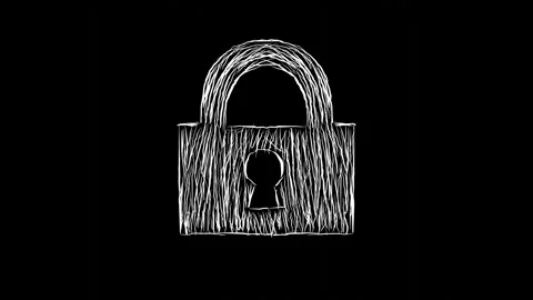 Handwritten padlock icon with black background Video stock 284875329