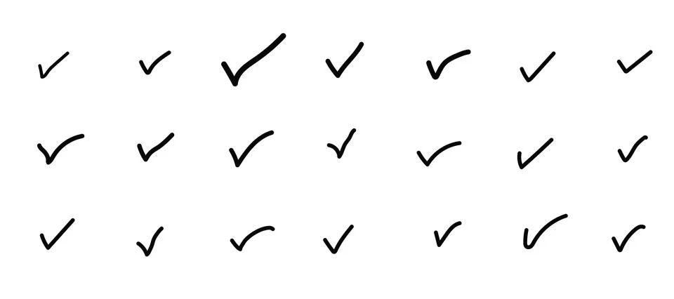 Handwritten Pen Checkmarks and Grading Ticks for Teachers Stock Illustration