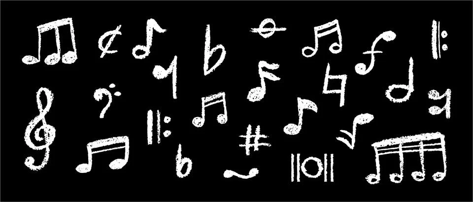 Handwritten pop vector background with charcoal scribble music icons. Playful Stock Illustration