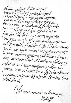 Handwritten postscript of Mary Stuart to a letter to the French envoy in Illustrazione stock