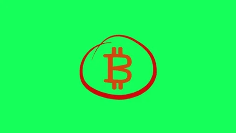 Handwritten Red Bitcoin Icon with Light Blue Ring on Black Fintech Background Stock Footage 311117764