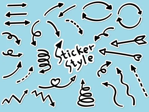 Handwritten round and round arrow set with white borders like stickers. The.. Stock Illustration