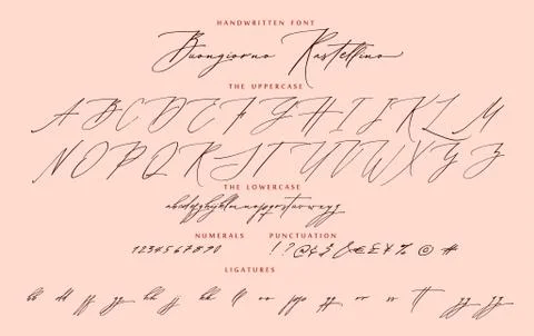 Handwritten script calligraphy cursive font Buongiorno Rastellino Italian hello Stock Illustration