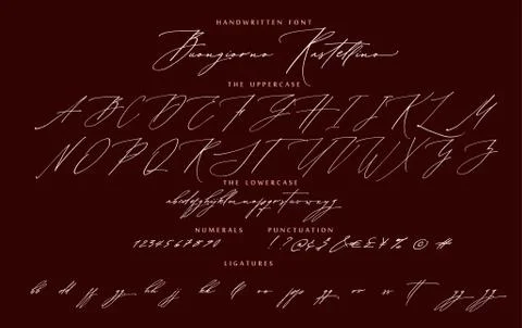 Handwritten script cursive calligraphy font Buongiorno Italian hello Rastellino Stock Illustration