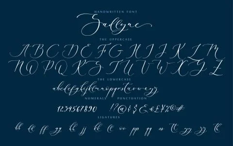 Handwritten script cursive calligraphy playful font Sadlyne vector alphabet set イラスト素材