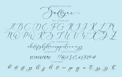 Handwritten script cursive calligraphy playful font vector alphabet set Sadlyne Illustrazione stock