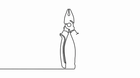 Handwritten silhouette of pliers with black path on white background Stock Footage 108263875