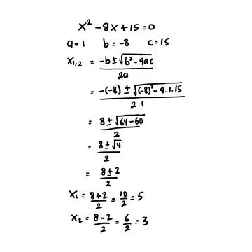 Handwritten solution of quadratic equations. 스톡 일러스트