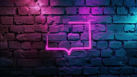 Handwritten speech bubble icon neon animation on brick wall Stock Footage 275839235