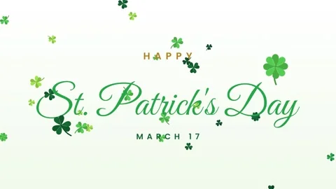 Handwritten St Patricks Day script text writing on with falling shamrocks on Stock-Footage 348330160
