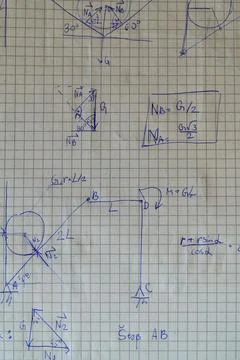 Handwritten statics problem force diagram notebook page Stock Photos