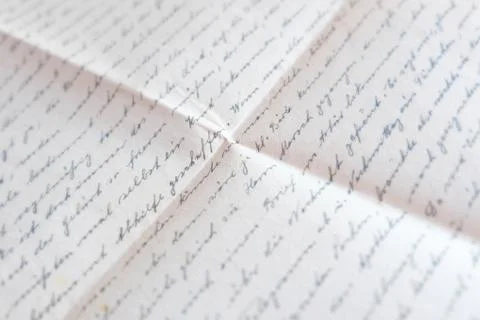 Handwritten text on folded paper - old mail ,  letter Stock Photos
