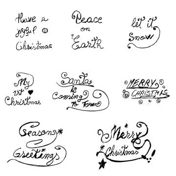 Handwritten text messages designs collection set,  for Christmas and winter Holi 스톡 일러스트
