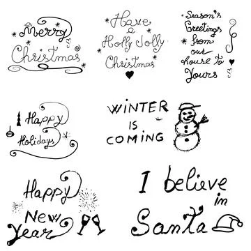 Handwritten text messages designs collection set,  for Christmas and winter Holi 스톡 일러스트