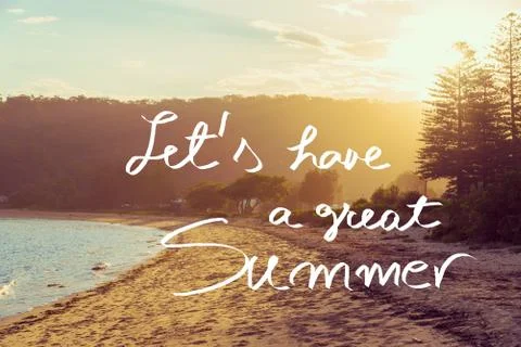 Handwritten text over sunset beach background Stock Photos