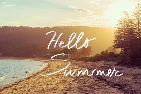 Handwritten text over sunset beach background Stock Photos