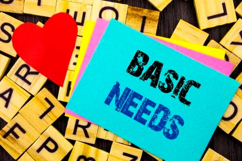 Handwritten text showing Basic Needs. Conceptual photo Health In Developing C Stock Illustration