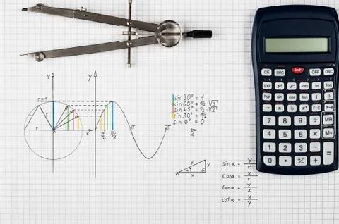 Handwritten trigonometry lesson 库存照片