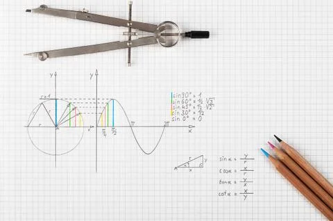 Handwritten trigonometry lesson 库存照片