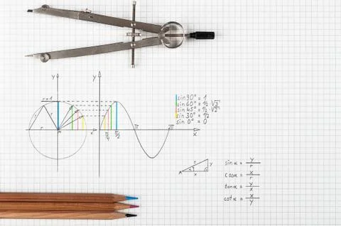 Handwritten trigonometry lesson 库存照片