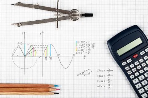 Handwritten trigonometry lesson 库存照片