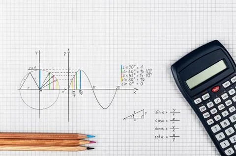 Handwritten trigonometry lesson 库存照片