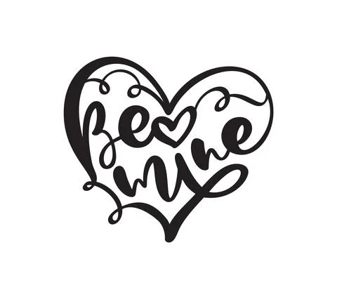 Handwritten vector logo text Be Mine and heart. Laser paper cut Happy Valentines Ilustración de archivo