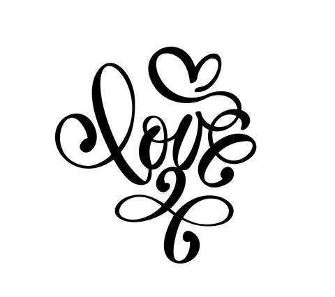 Handwritten vector logo text Love and heart. Laser cut Happy Valentines day card 스톡 일러스트