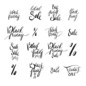 Handwritten vector modern ink Black friday sale calligraphy phase set collection Stock Illustration