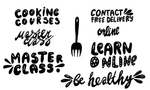 Handwritten vector typography for online cooking master class Stock Illustration