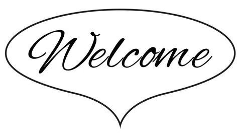 Handwritten welcome sign inside a black shape border Stock Illustration