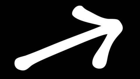 Handwritten white arrow pointing up right with sparkle animation on black backgr Stockbeeldmateriaal 333820047