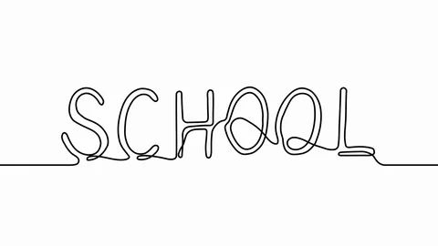 Handwritten word school in style of one continuous line black color Stock Footage 109444435